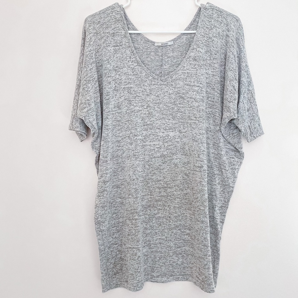 Acemi Long oversized knitted grey and white sweater shirt blouse- 3/4 sl…